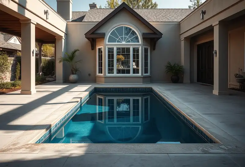 Illustration of new in-ground pool with a concrete deck in a 1949-era home